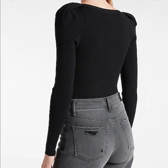 🎉Host Pick! NWT! EXPRESS Ribbed Puff Shoulder Cutout Sweater Thong Bodysuit - Picture 6 of 10